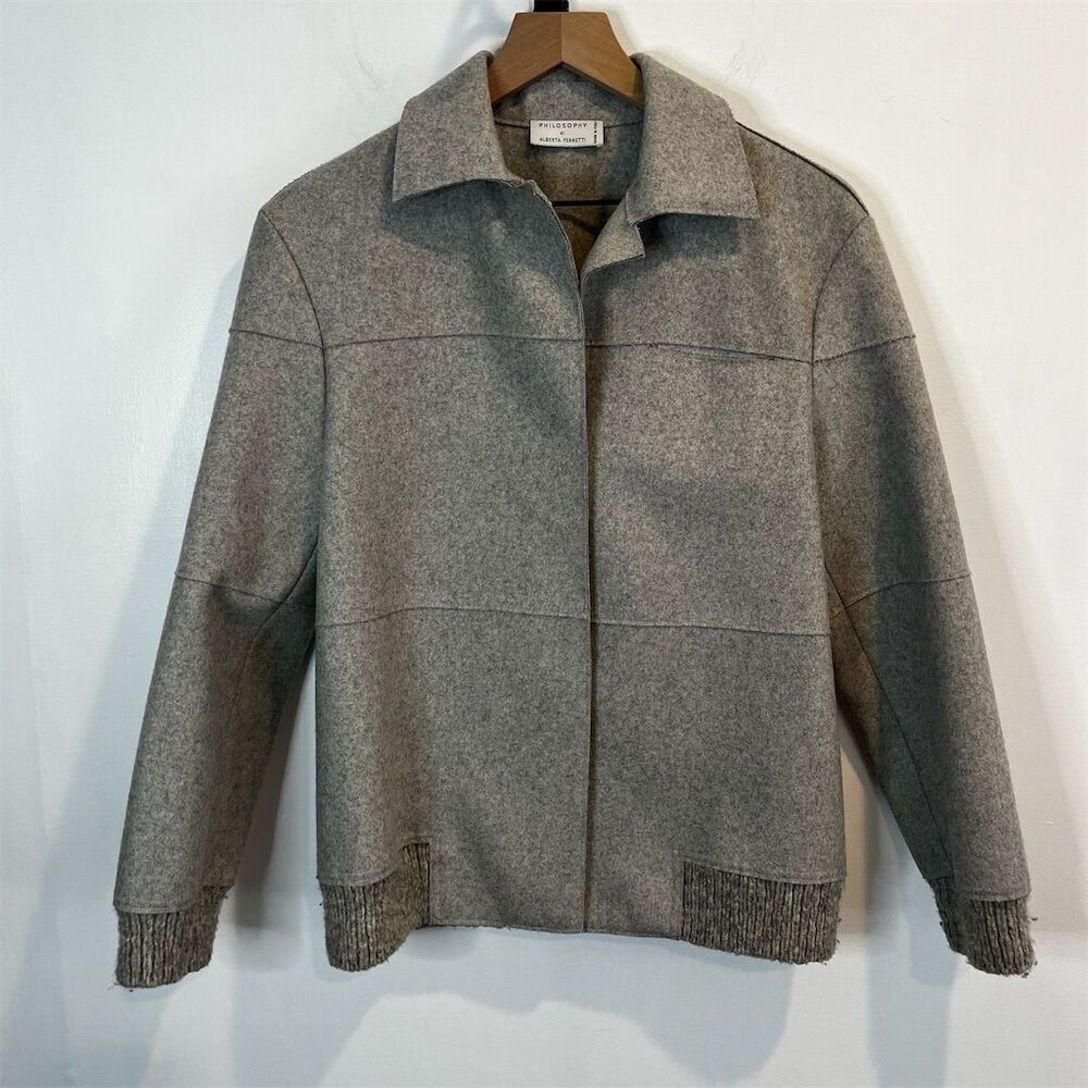 Philosophy di Alberta Ferretti Women's Gray Wool Blend Cropped Jacket M